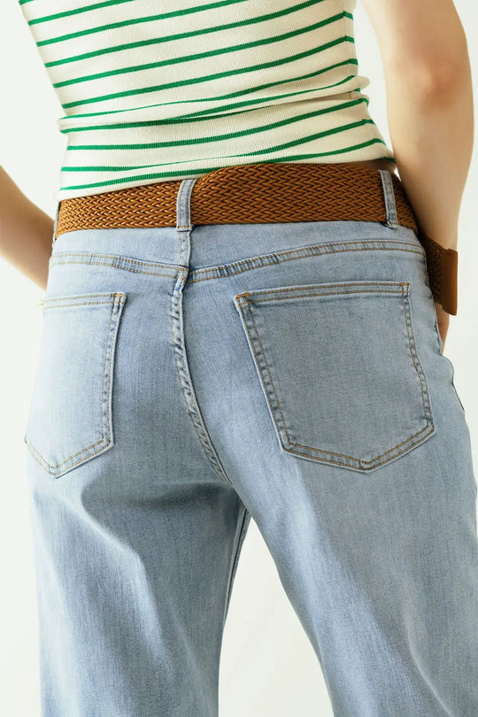 Jean boyfriend bleu clair avec détails de coutures sur les bords - Pantalons