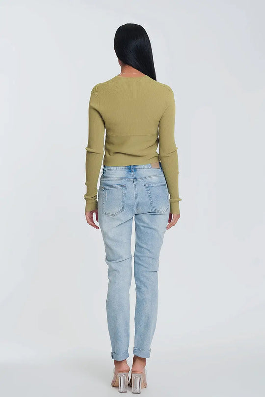 Jean boyfriend déchiré - Bleu clair - Pantalons