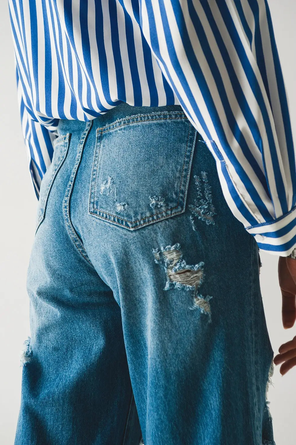 Jean boyfriend déchiré bleu - Pantalons