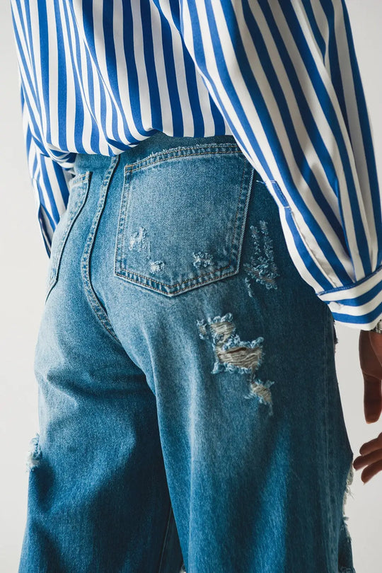 Jean boyfriend déchiré bleu - Pantalons
