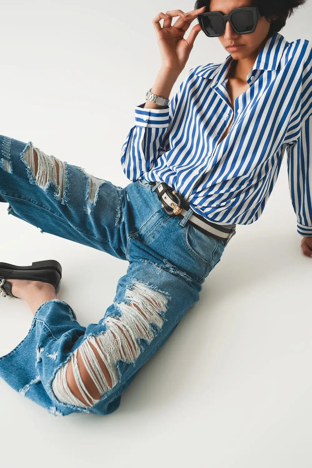 Q2 Jean boyfriend déchiré bleu