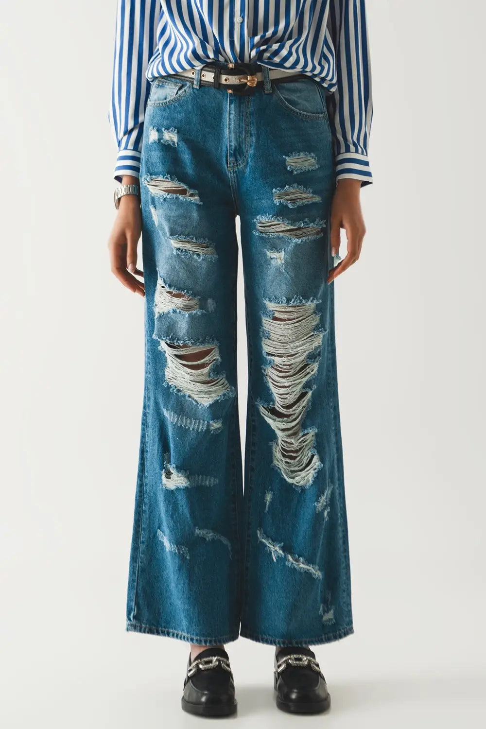Jean boyfriend déchiré bleu - Pantalons