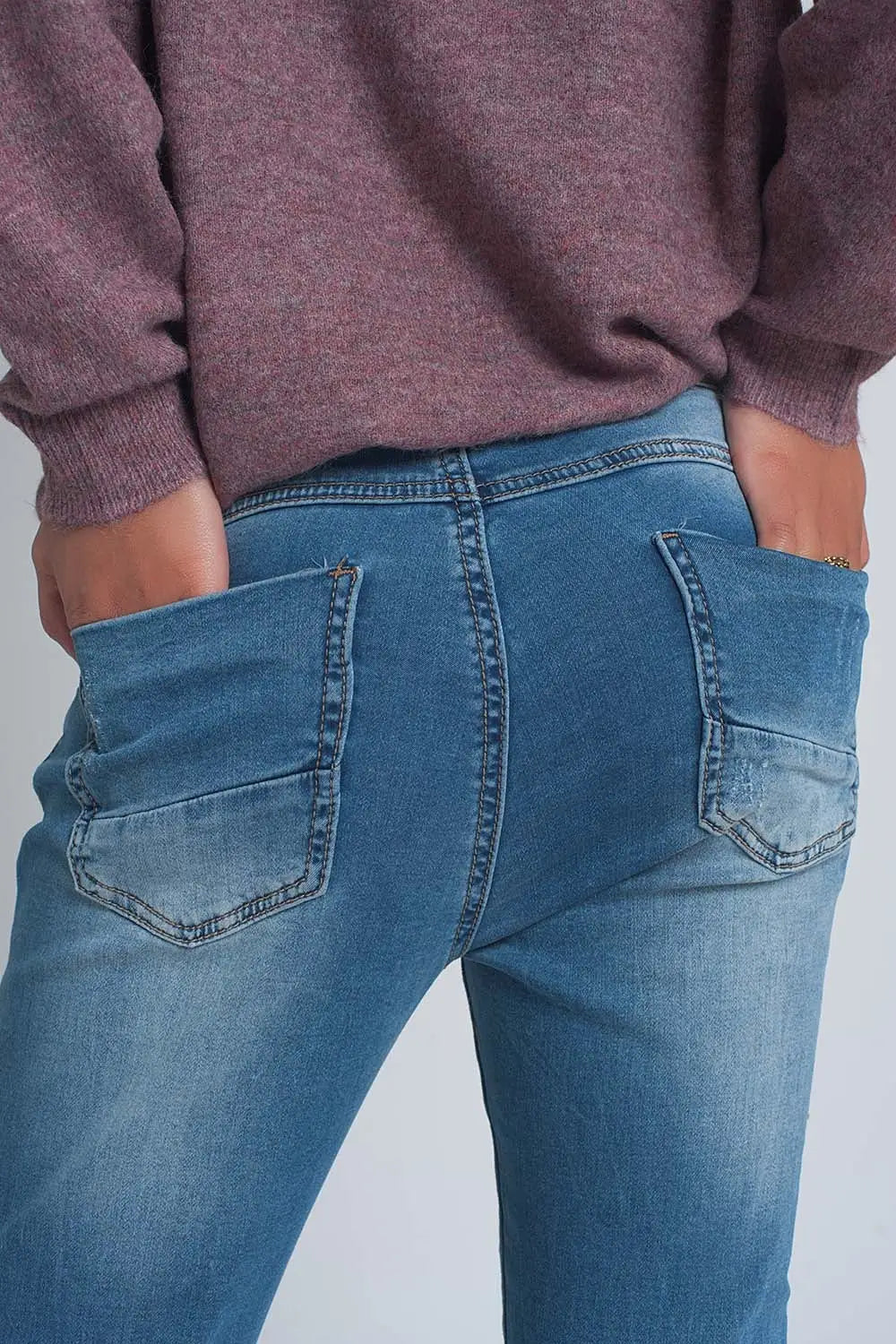 Jean boyfriend en denim fine déchiré délavage moyen - Pantalons