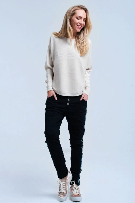 Jean boyfriend noir avec des boutons - Pantalons