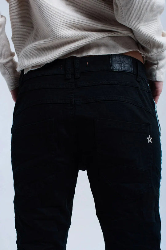 Jean boyfriend noir avec des boutons - Pantalons