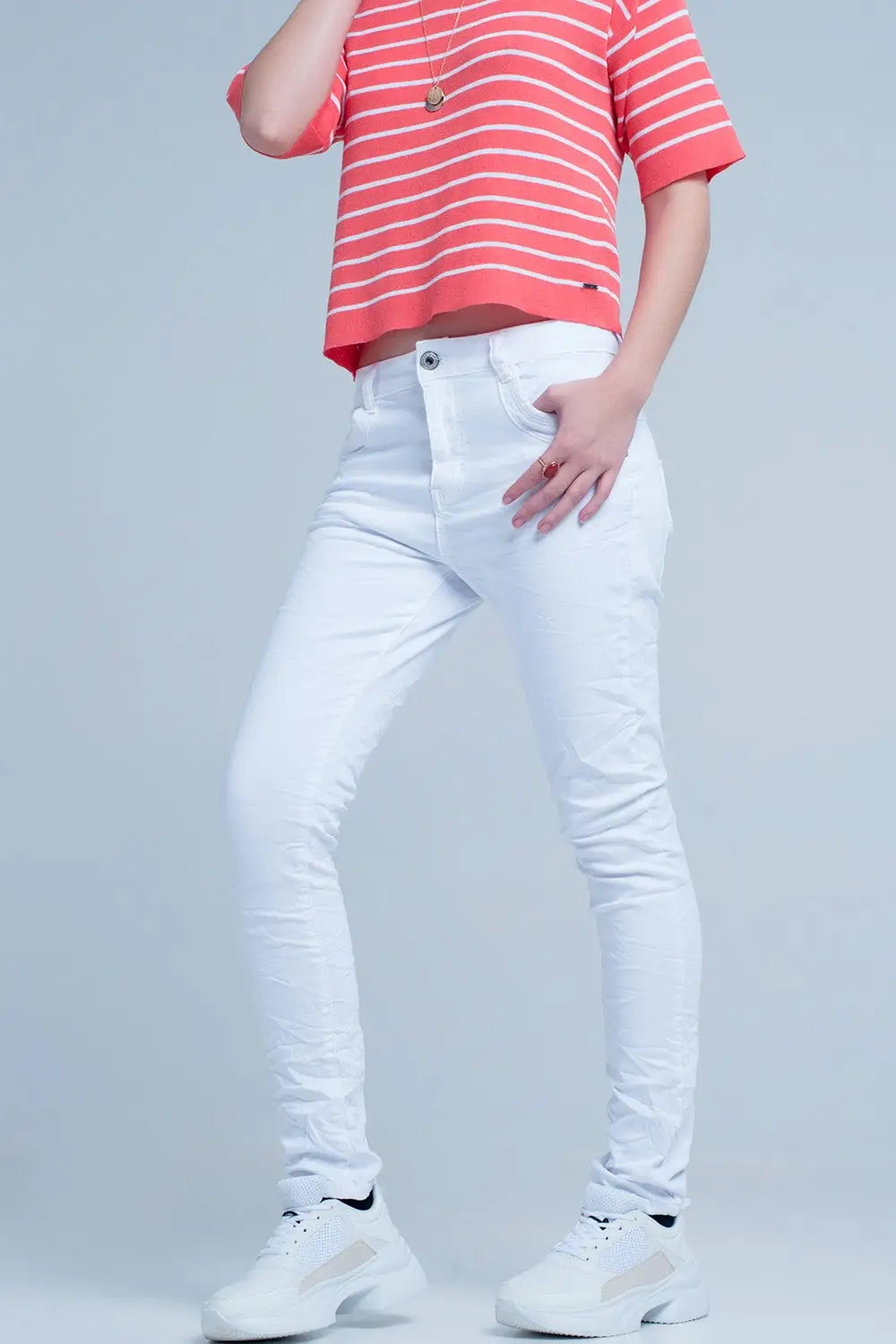 Q2 Jean boyfriend slim blanc