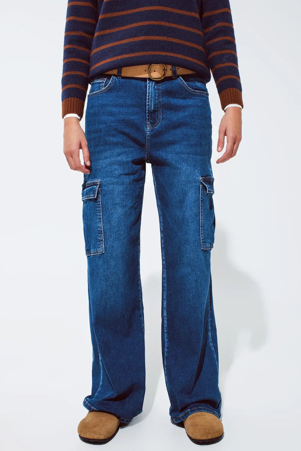 Jean cargo à jambe droite délavage moyen - Pantalons