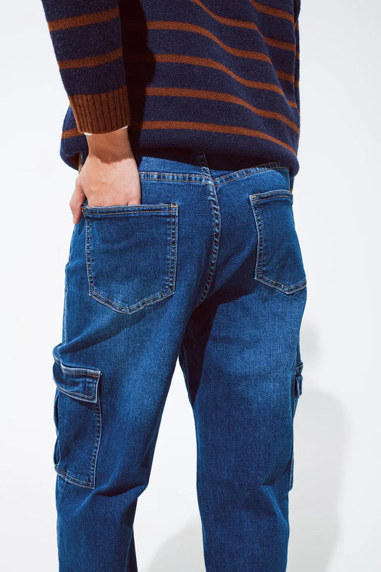 Jean cargo à jambe droite délavage moyen - Pantalons