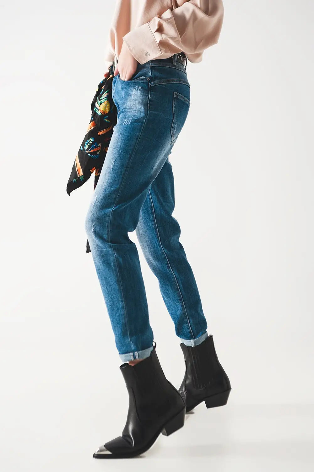 Jean cigarette taille haute à délavage moyen - Pantalons