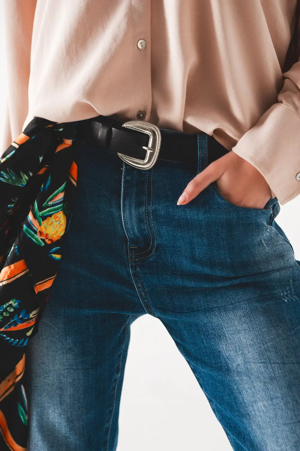 Jean cigarette taille haute à délavage moyen - Pantalons