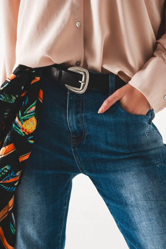Jean cigarette taille haute à délavage moyen - Pantalons