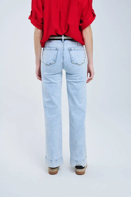 Jean clair avec jambe large et poches - Pantalons