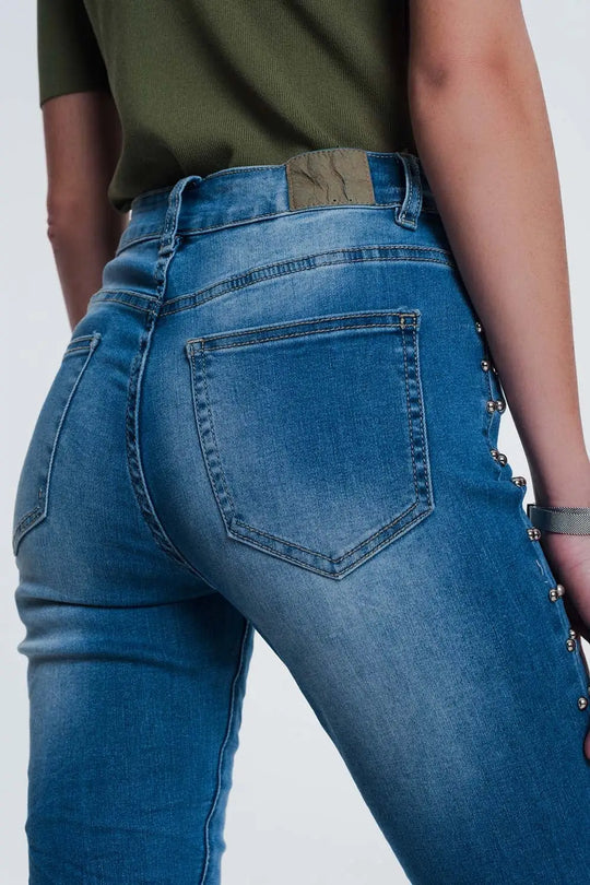 jean clouté en denim froissé - Pantalons