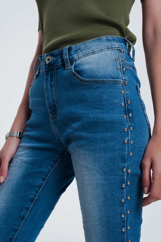 jean clouté en denim froissé - Pantalons