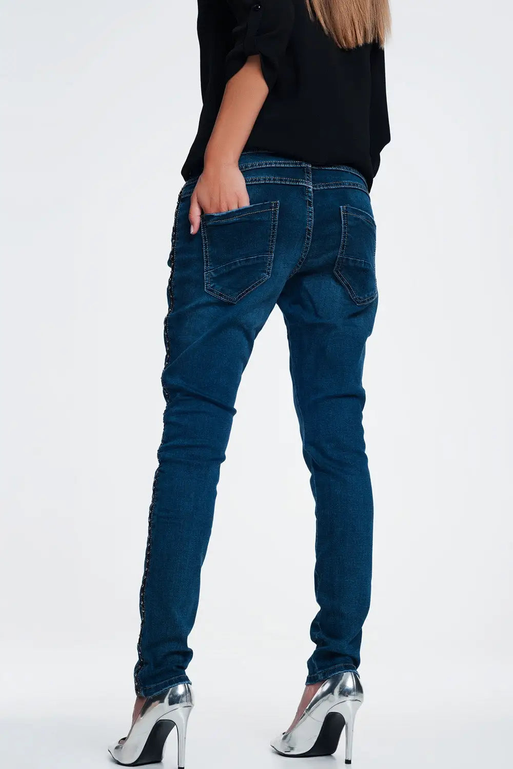 Jean clouté look cuir - Pantalons