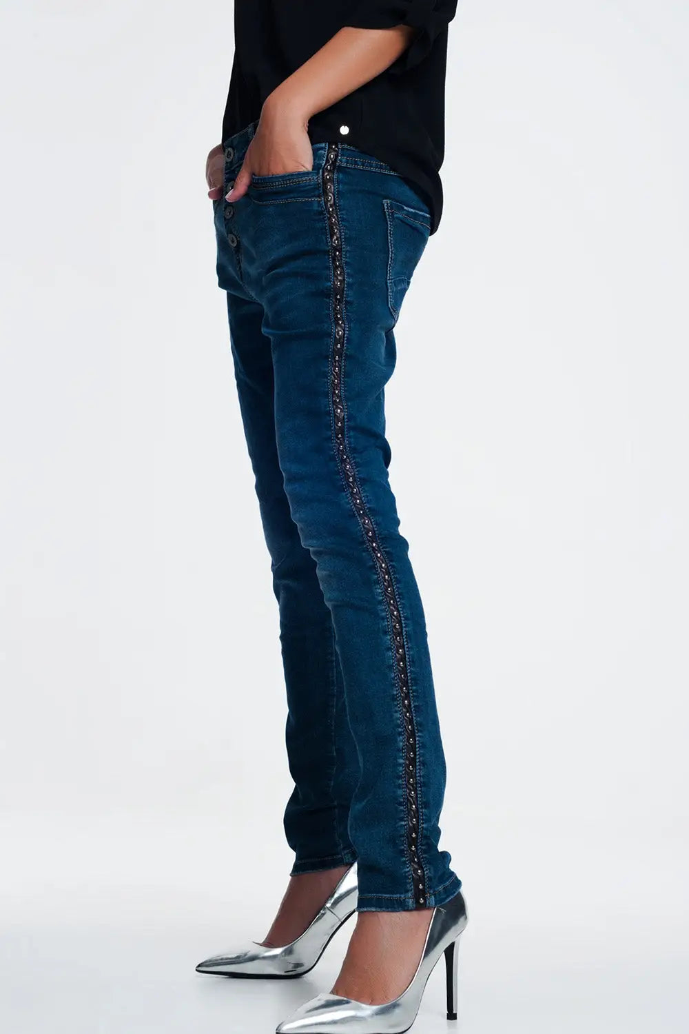 Jean clouté look cuir - Pantalons