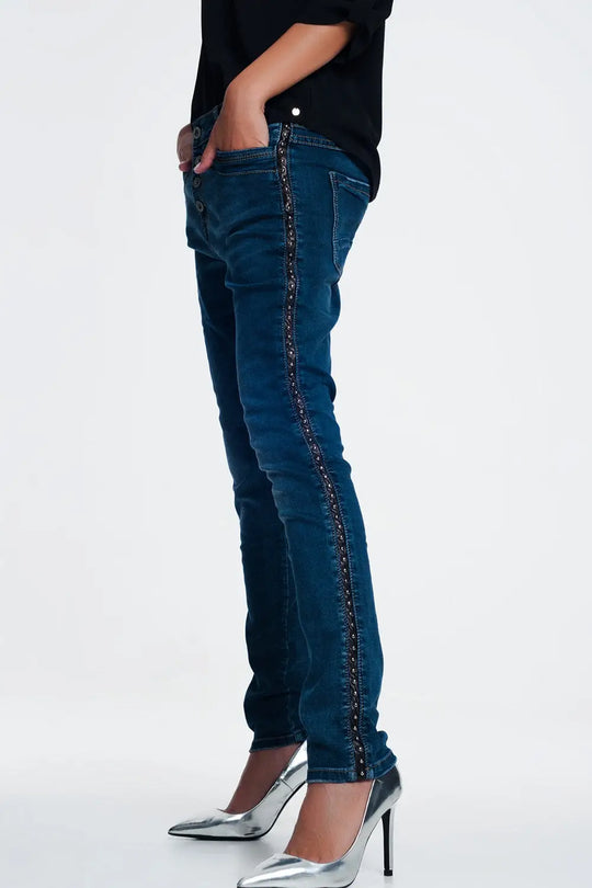 Jean clouté look cuir - Pantalons