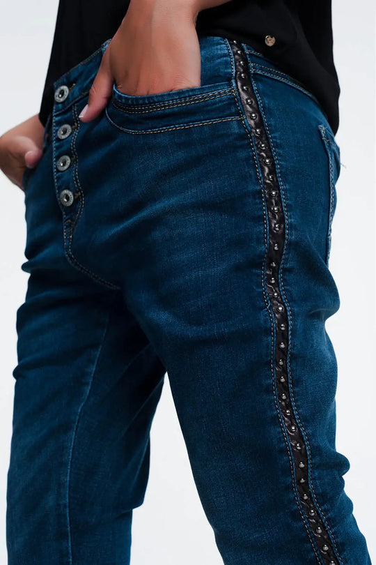Jean clouté look cuir - Pantalons