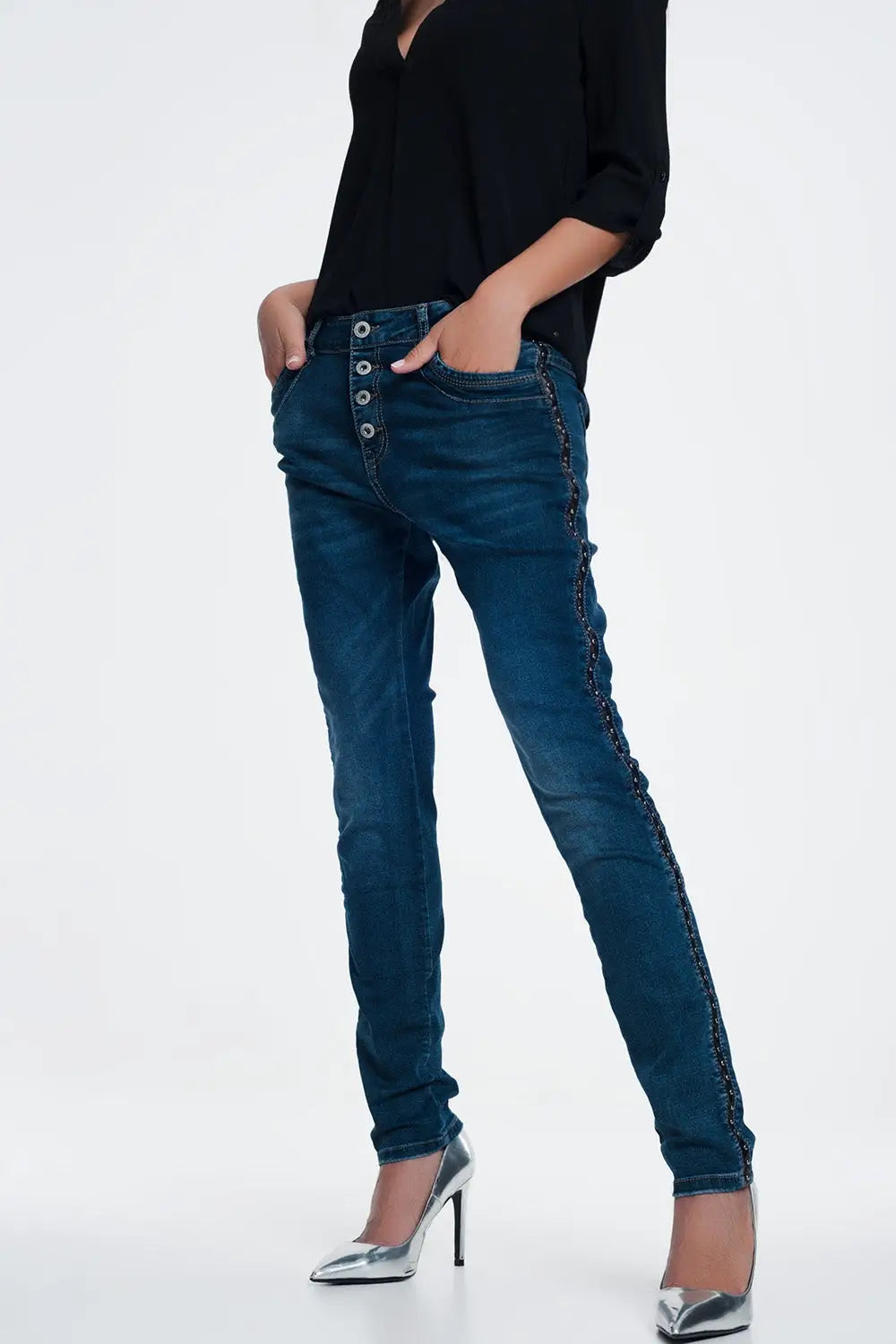 Jean clouté look cuir - Pantalons