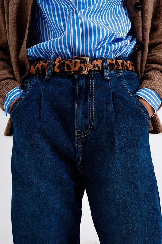 Jean coupe carotte ovoïde à pinces bleu moyen - Pantalons