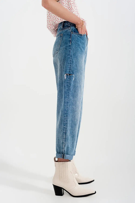 Jean coupe décontractée déchiré Bleu moyen - Pantalons