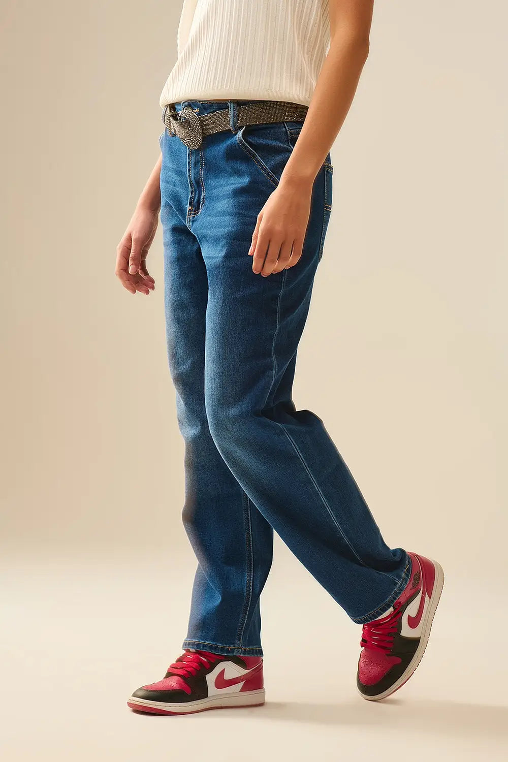 Jean coupe droite avec poches latérales en bleu moyen - Pantalons