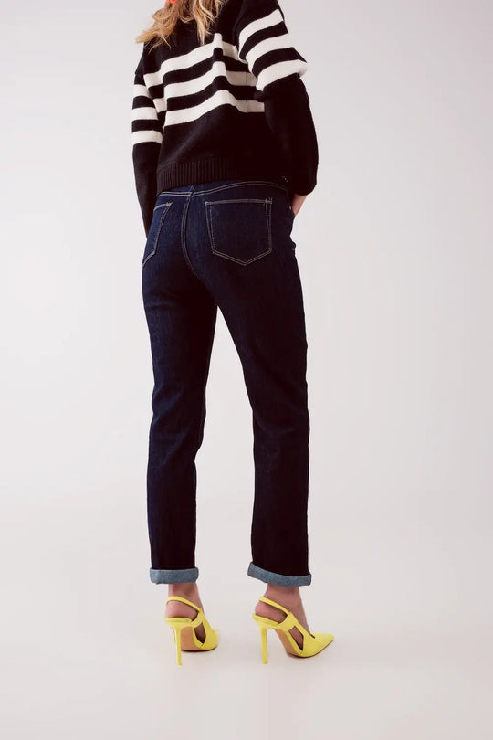 Jean coupe droite style années 90 bleu foncé délavé - Pantalons