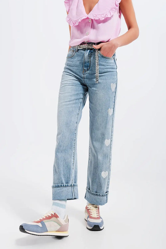 Jean coupe style années 90 à imprimé cœurs - Pantalons