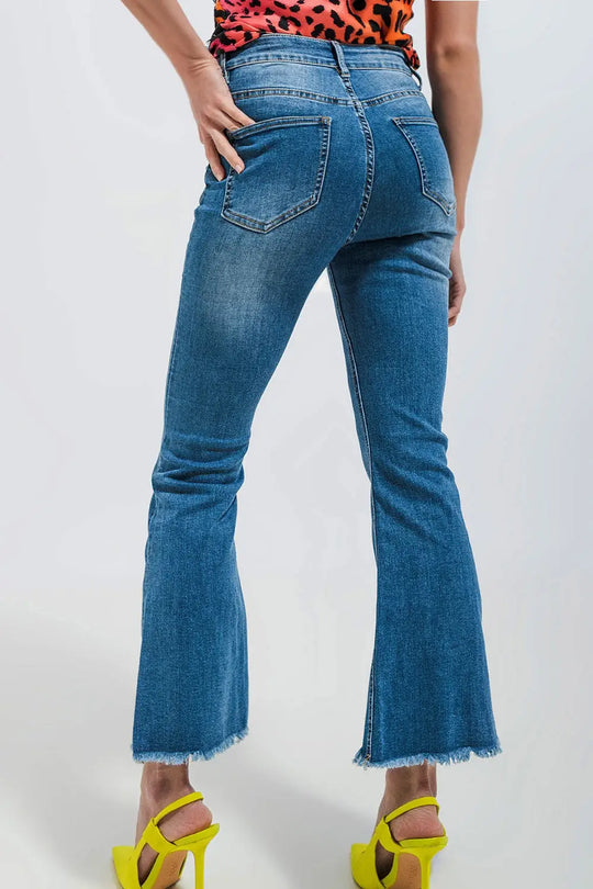 Jean court évasé - Bleu moyen délavé - Pantalons