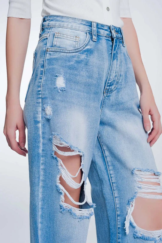 Jean court large à ourlet brut - Bleu clair - Pantalons
