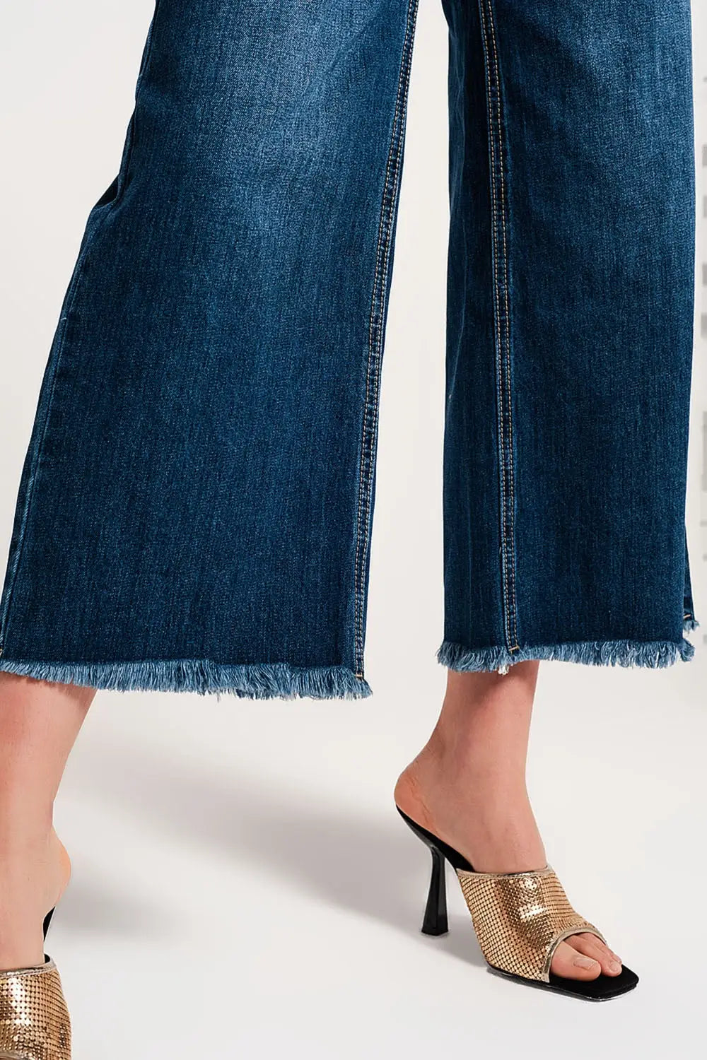 Jean Cropped déchiré avec ourlet à franges Bleu - Pantalons