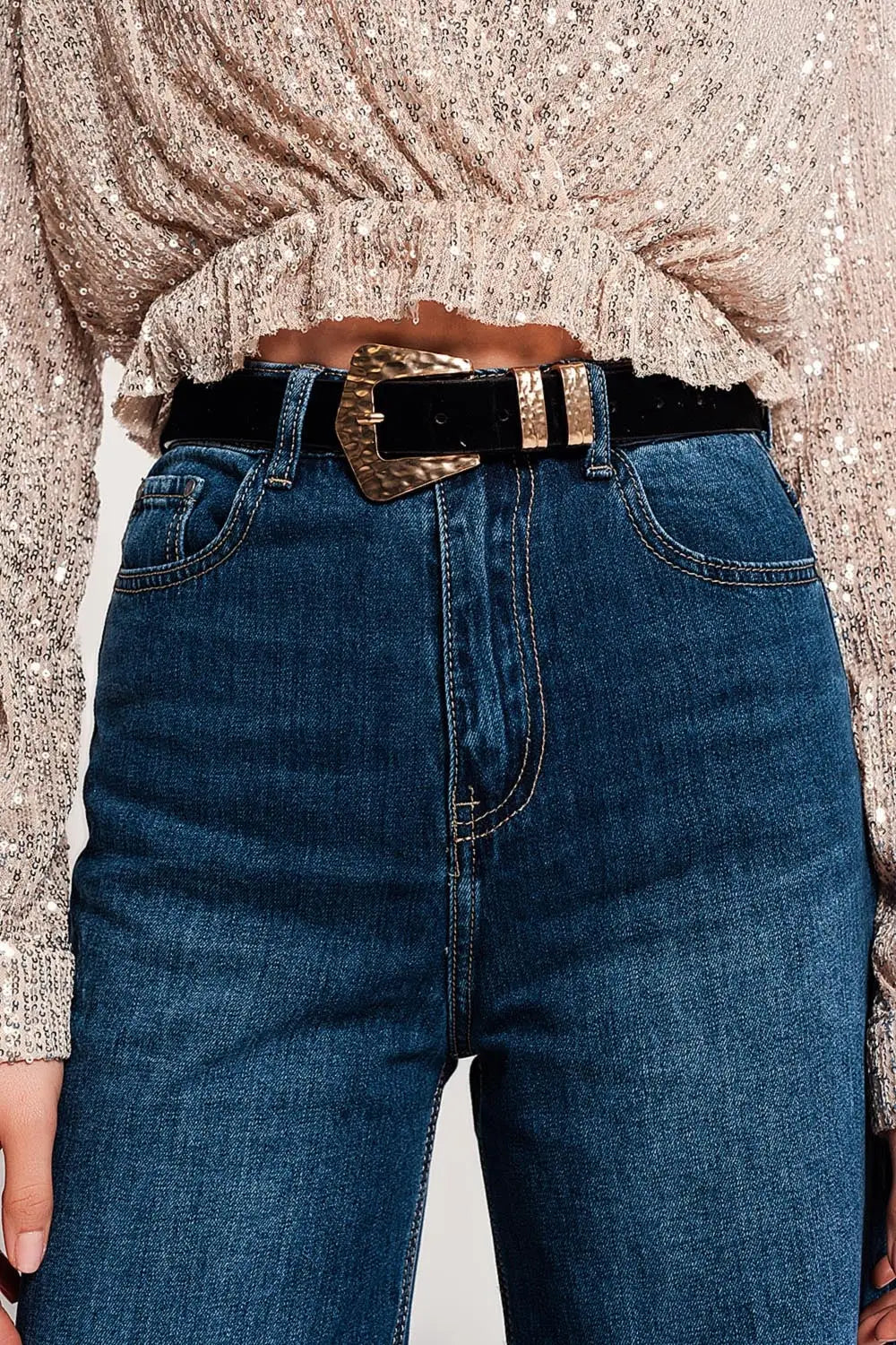 Jean Cropped déchiré avec ourlet à franges Bleu - Pantalons