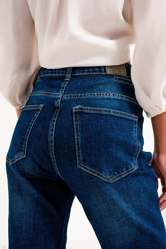 Jean cut out slim à taille haute de couleur bleue - Pantalons