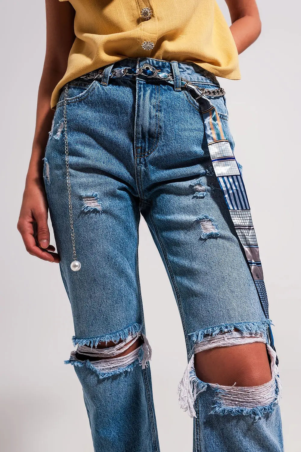 Jean déchiré aux genoux Bleu clair - Pantalons