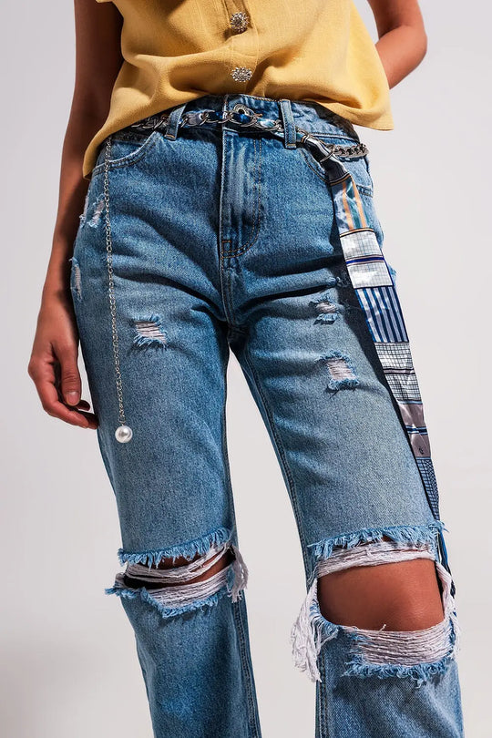 Jean déchiré aux genoux Bleu clair - Pantalons