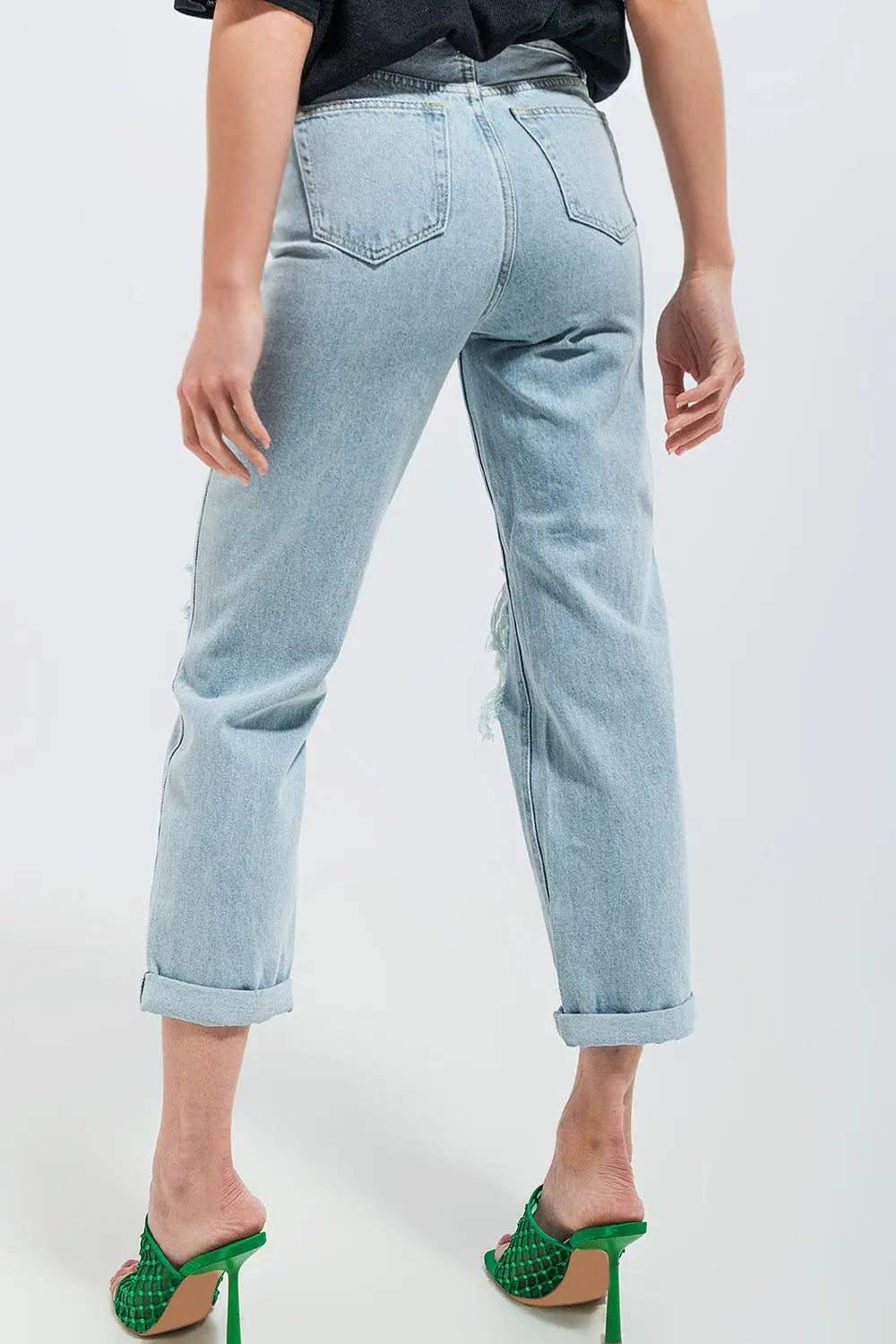 Jean déchiré avec empiècements Délavage clair - Pantalons