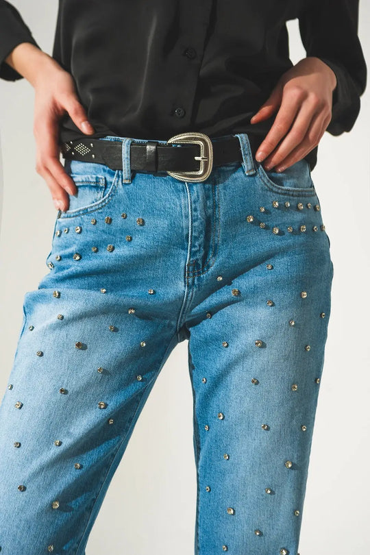 Jean déchiré en denim à strass - Pantalons