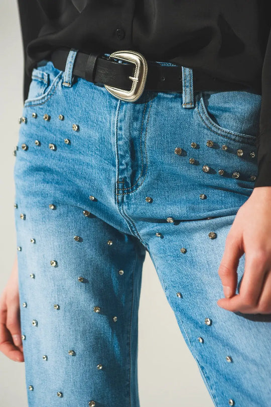Jean déchiré en denim à strass - Pantalons