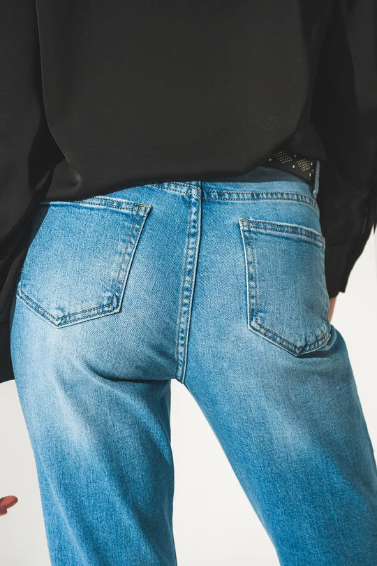Jean déchiré en denim à strass - Pantalons