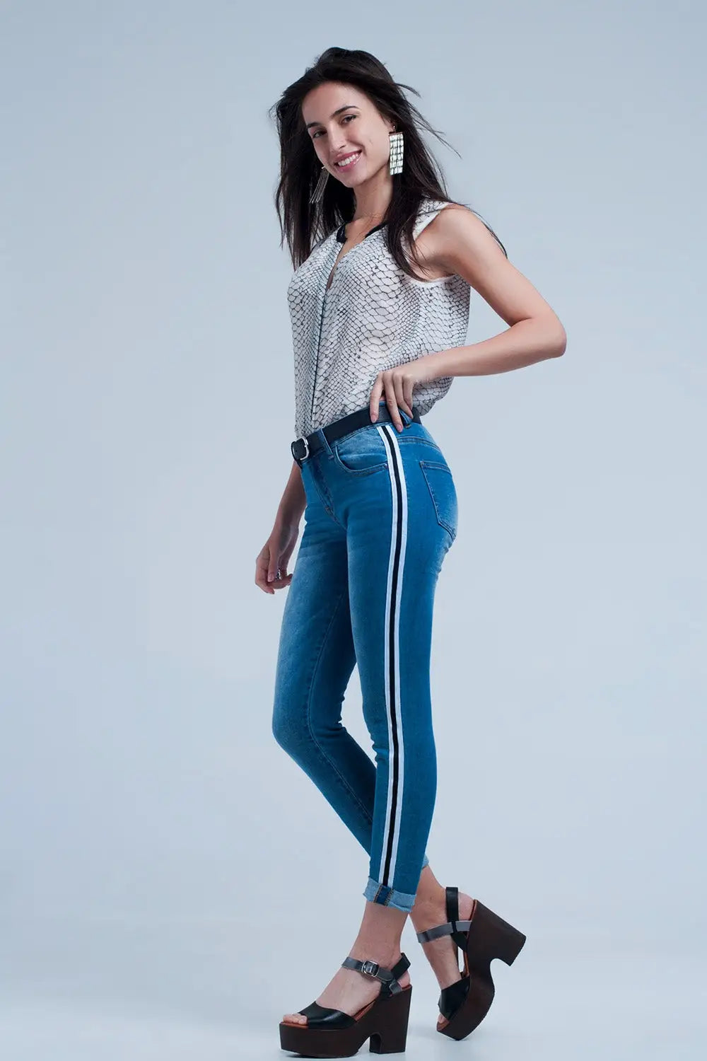 Jean denim à bande sur le côté - Pantalons