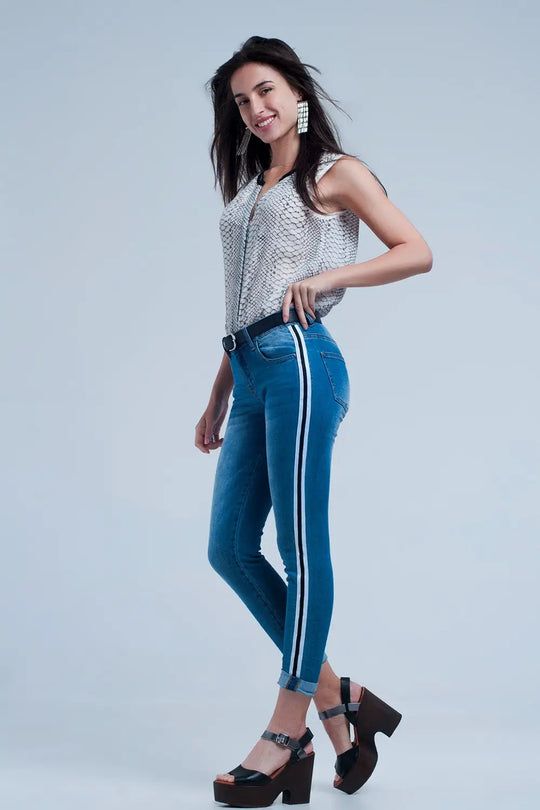 Jean denim à bande sur le côté - Pantalons