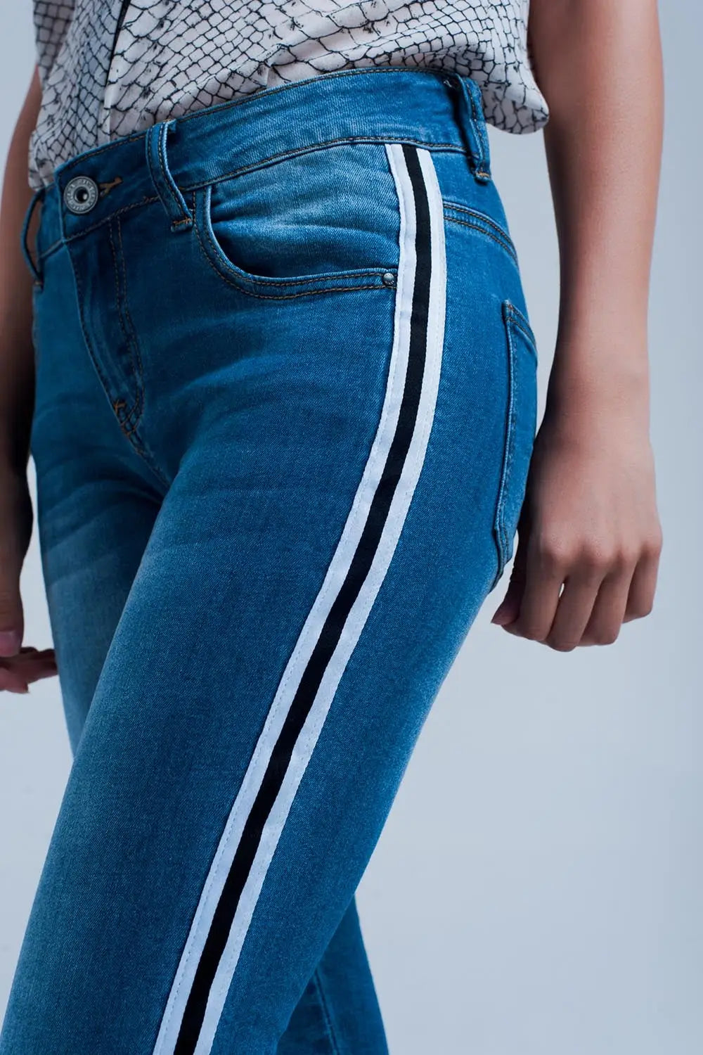 Jean denim à bande sur le côté - Pantalons