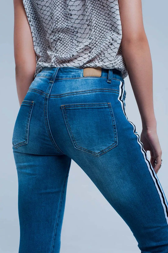 Jean denim à bande sur le côté - Pantalons