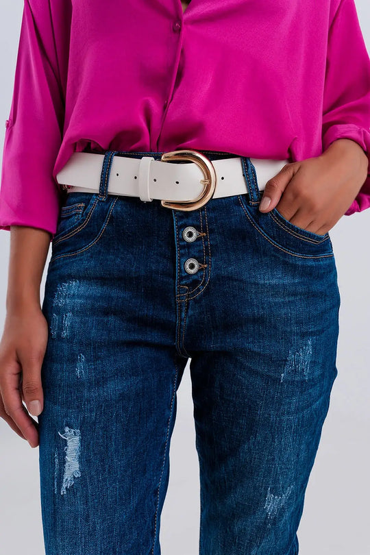 Jean droit à boutons apparents bleu foncé - Pantalons
