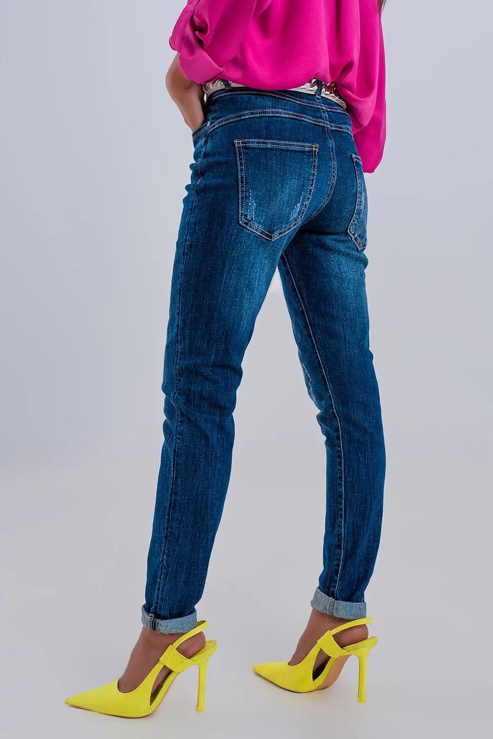 Jean droit à boutons apparents bleu foncé - Pantalons