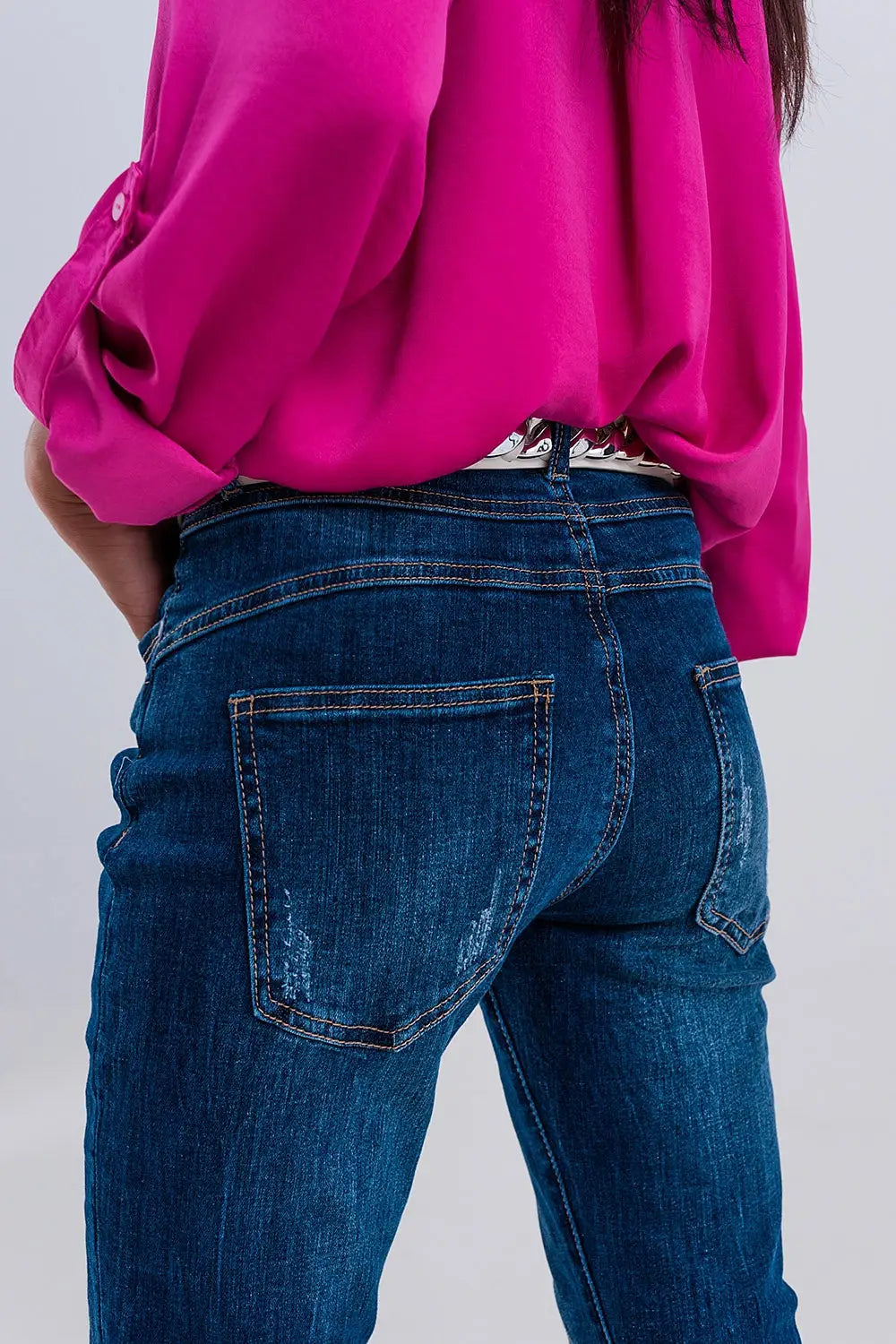 Jean droit à boutons apparents bleu foncé - Pantalons