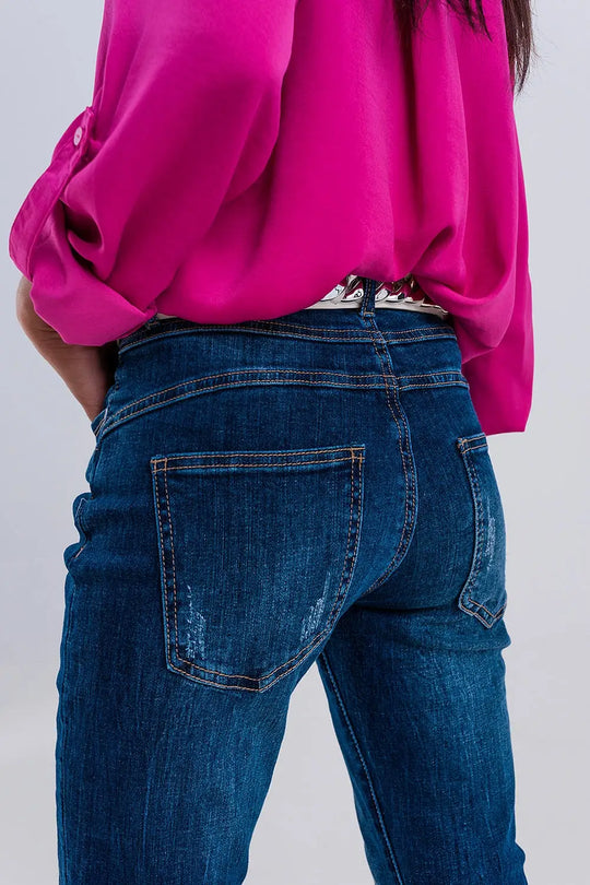 Jean droit à boutons apparents bleu foncé - Pantalons
