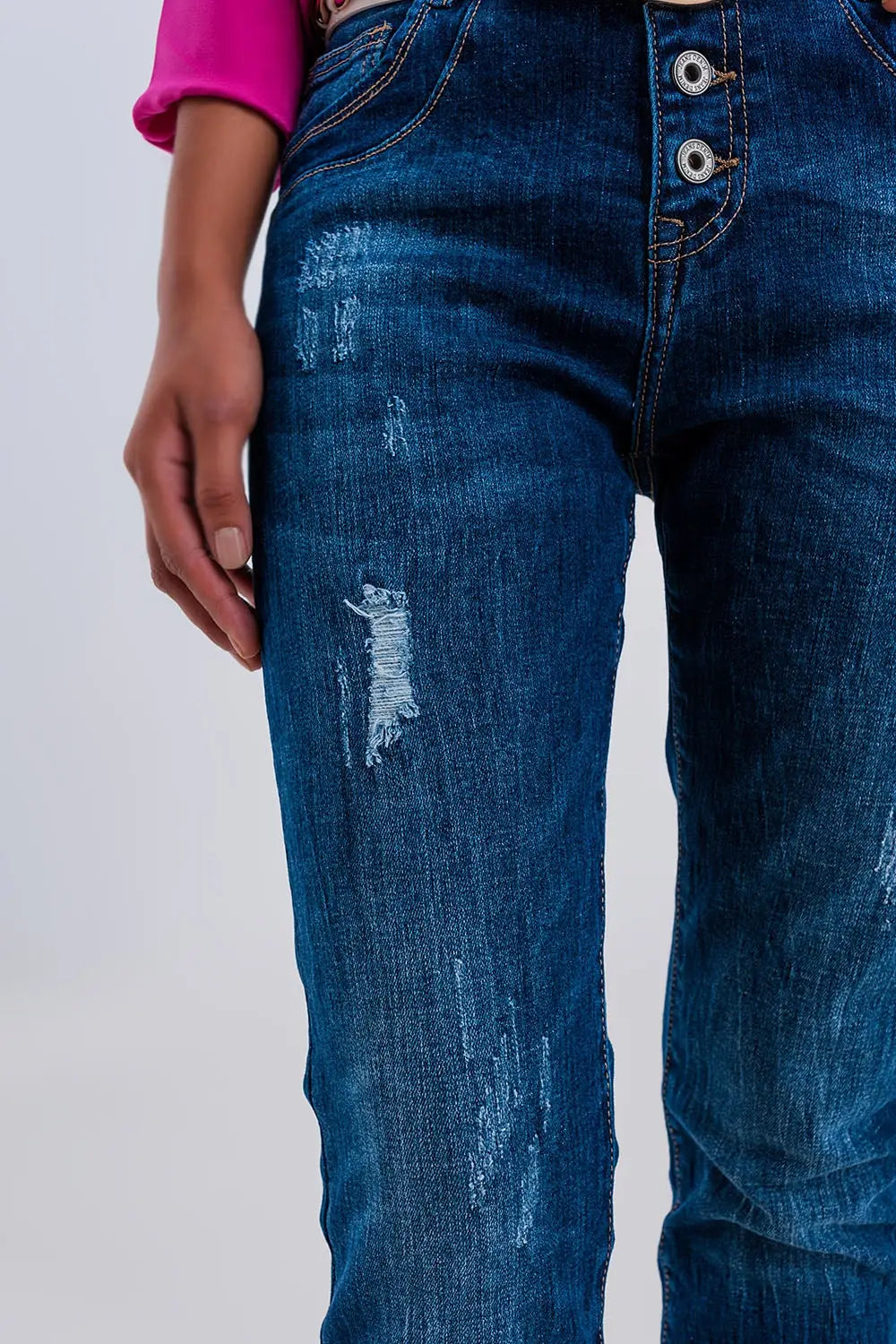 Jean droit à boutons apparents bleu foncé - Pantalons
