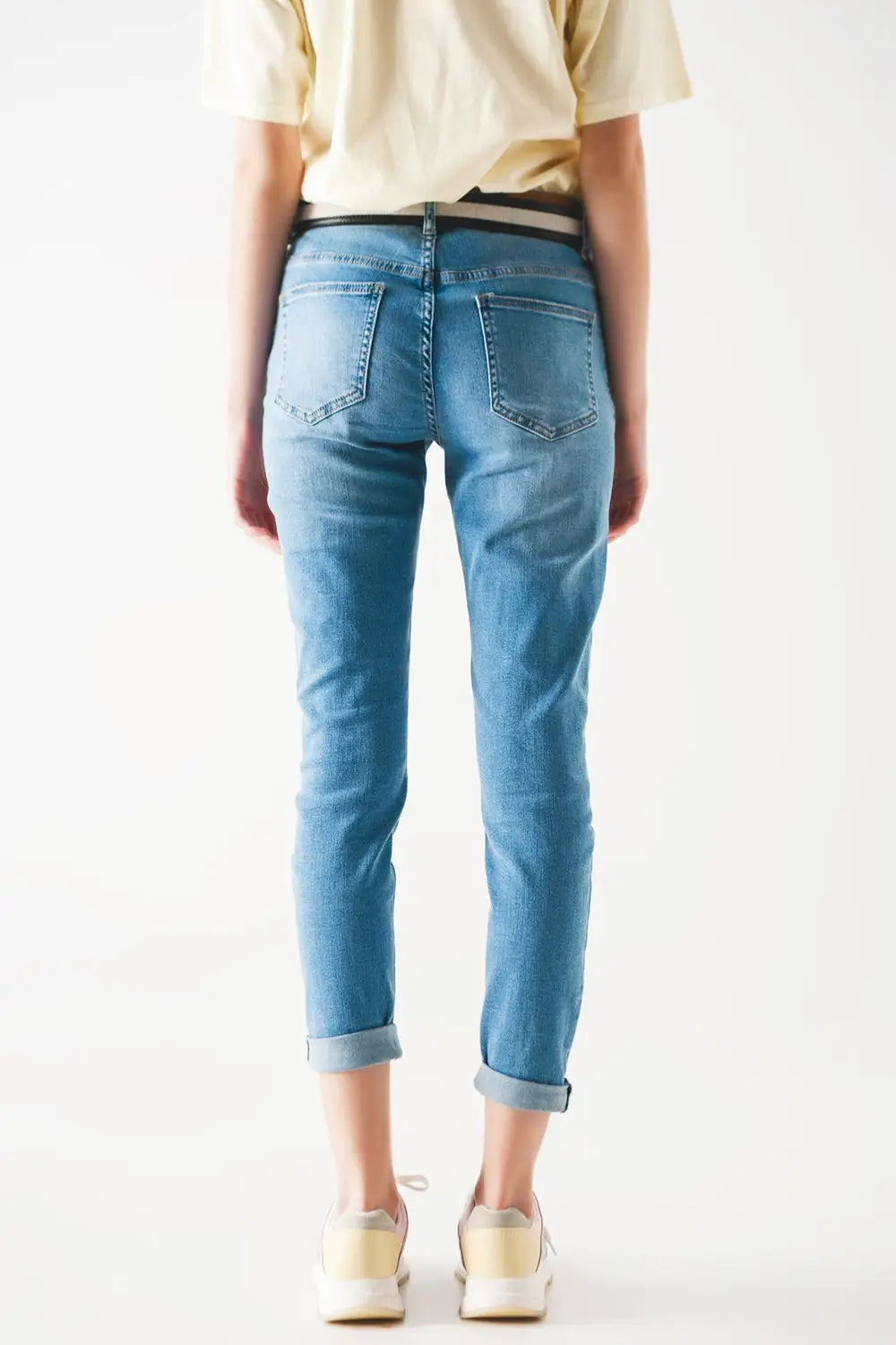 Jean droit à déchirures Bleu moyen - Pantalons
