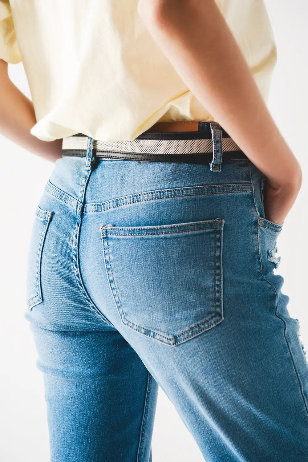 Jean droit à déchirures Bleu moyen - Pantalons